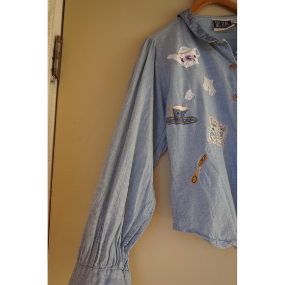 Bill Blass Gingham Button Up Shirt Tea Party Cottagecore Grandma Core size S - Picture 5 of 8
